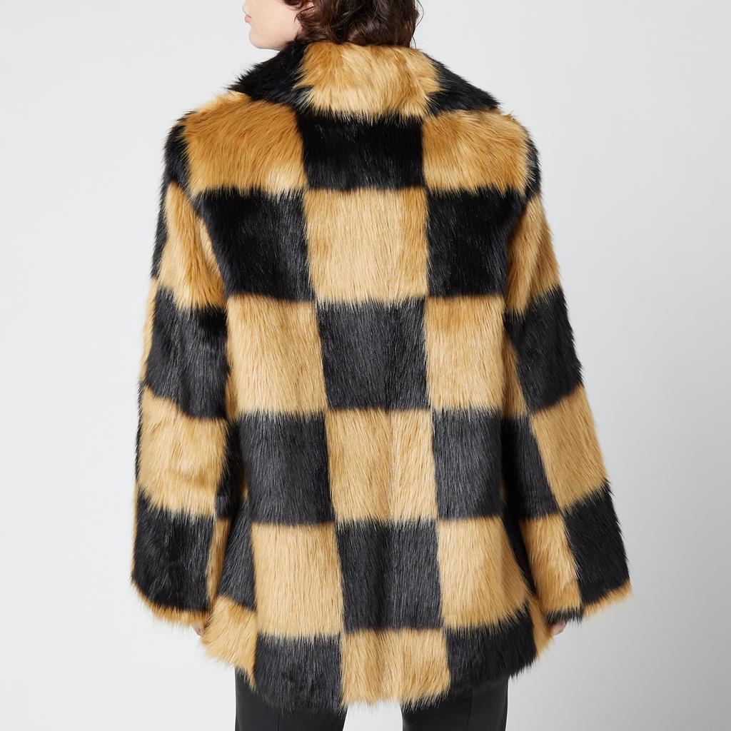 Stand Studio Women's Nani Faux Fur Check Jacket - Black/Beige商品第2张图片规格展示