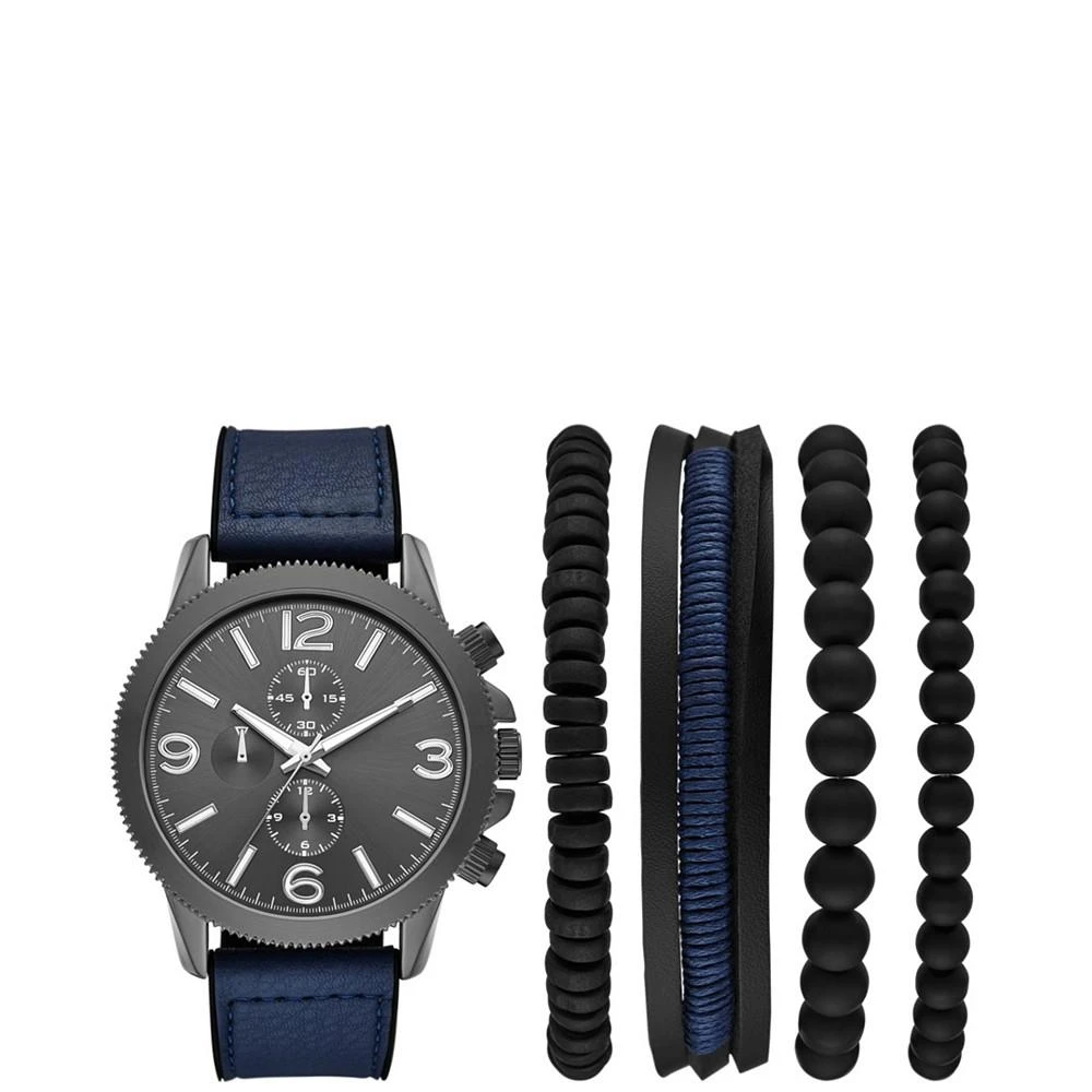商品Folio|Men's Blue Leather Gunmetal Watch Gift Set, 48mm,价格¥298,第1张图片