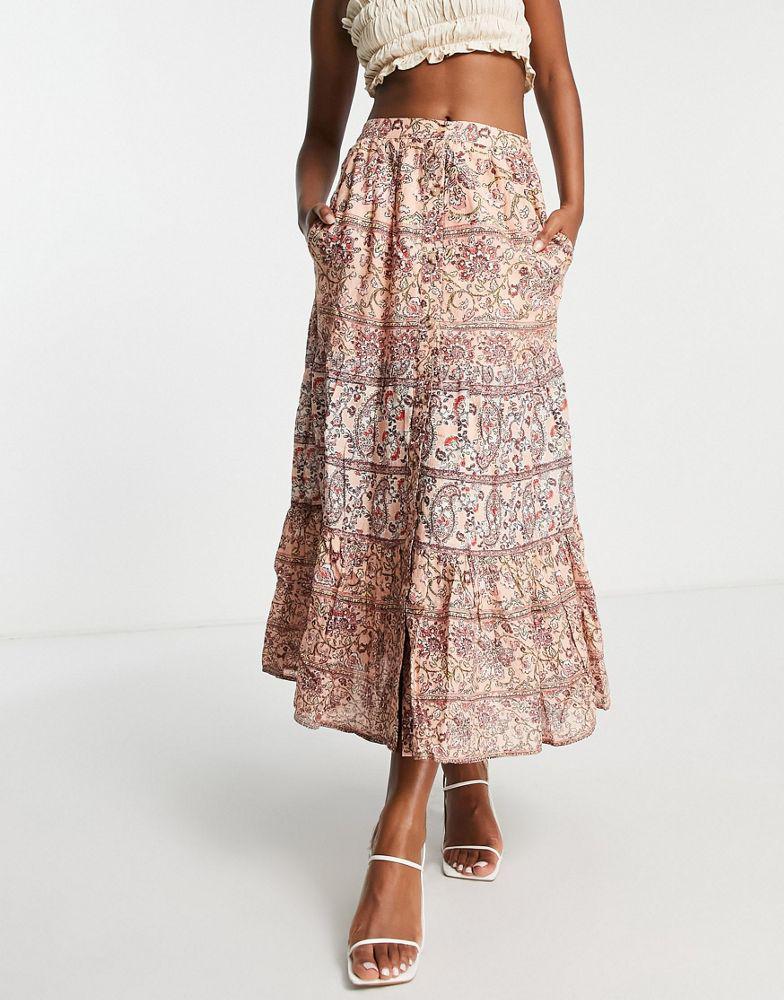 商品French Connection|French Connection tiered midi skirt in boho paisley,价格¥637,第1张图片