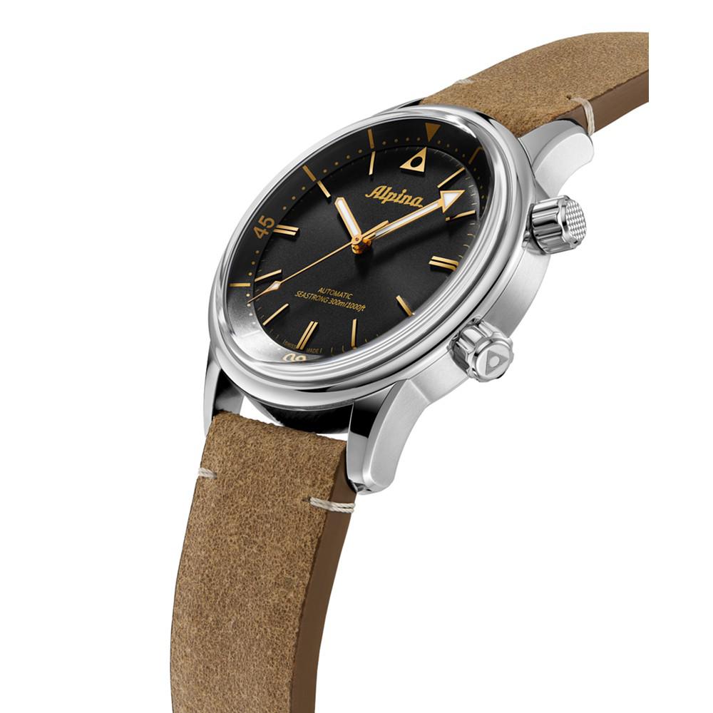 Men's Swiss Automatic Seastrong Diver Brown Leather Strap Watch 42mm商品第2张图片规格展示