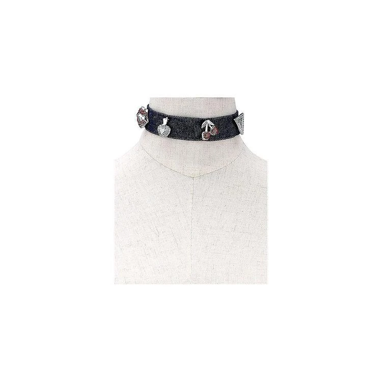 商品GUESS|Silver-Tone Interchangeable Pin Denim Choker Necklace,价格¥73,第2张图片详细描述