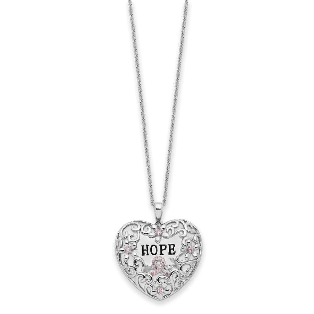 商品Diamond2Deal|Sterling Silver Pink Cubic Zirconia Breast Cancer Heart Necklace,价格¥1032,第2张图片详细描述