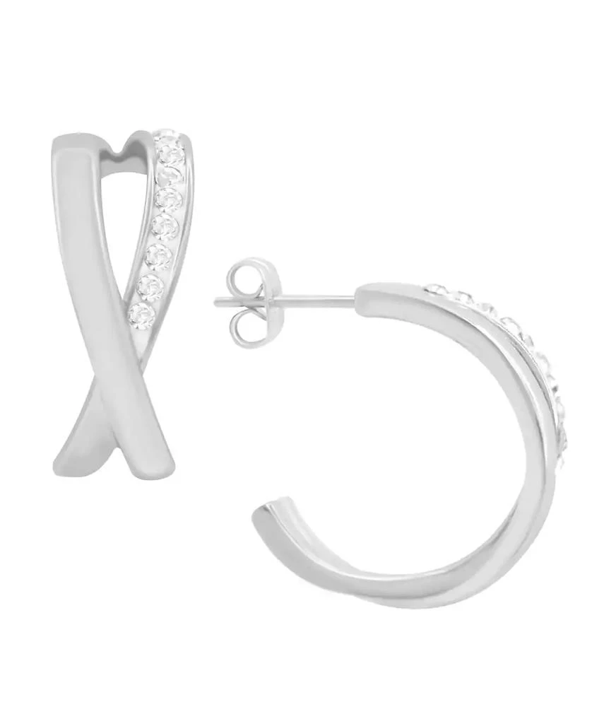 商品Essentials|High Polished Clear Crystal Cross Over C Hoop Earring, Gold Plate and Silver Plate,价格¥379,第1张图片