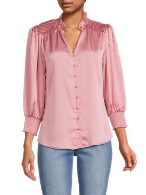 商品Karl Lagerfeld Paris|Ruffle Smocked Trim Shirt,价格¥241,第1张图片