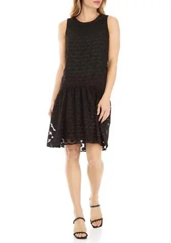 商品Sandra Darren|Darren Womens Sleeveless Flounce Hem Textured Dot Dress,价格¥158,第1张图片
