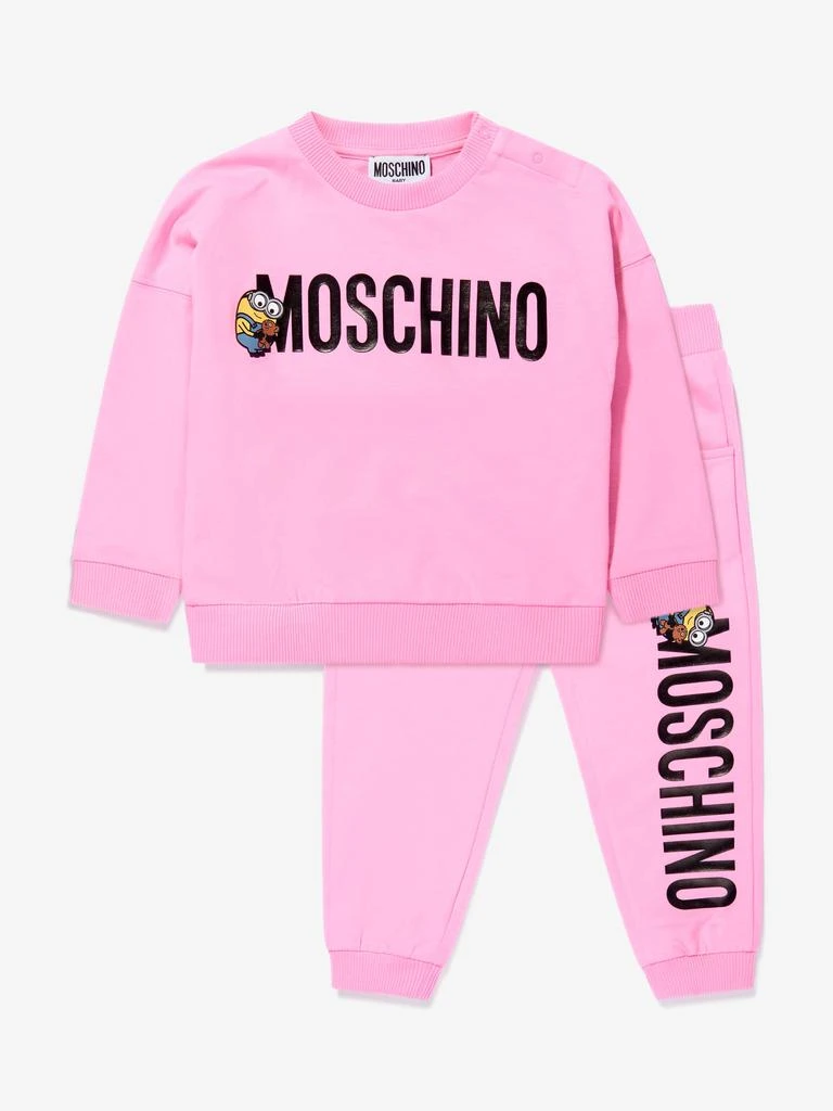 商品Moschino|Moschino Pink Baby Girls Cotton Minion Logo Tracksuit,价格¥1497,第1张图片