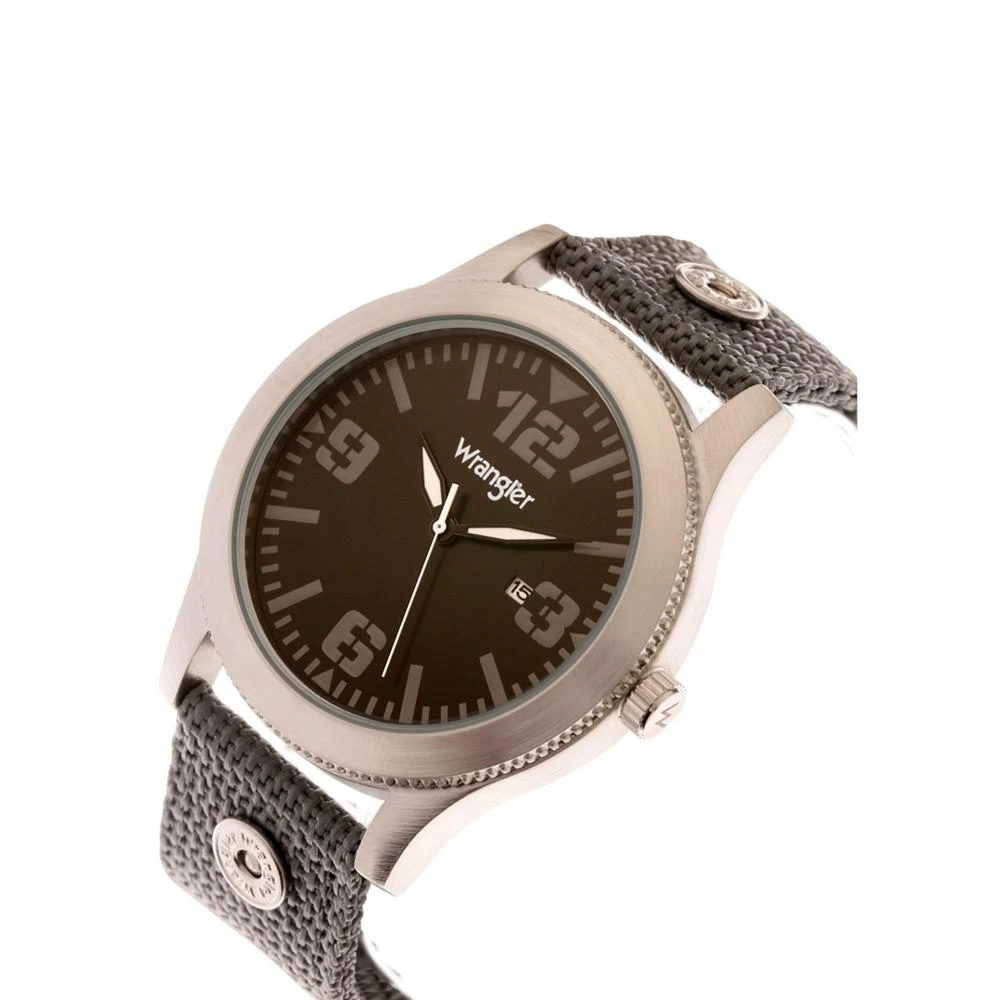 商品Wrangler|Men's Watch, 57MM Silver Colored Case with Black Dial, Black Arabic Numerals with White Hands, Green Nylon Strap with Rivets, White Second Hand,价格¥264,第2张图片详细描述