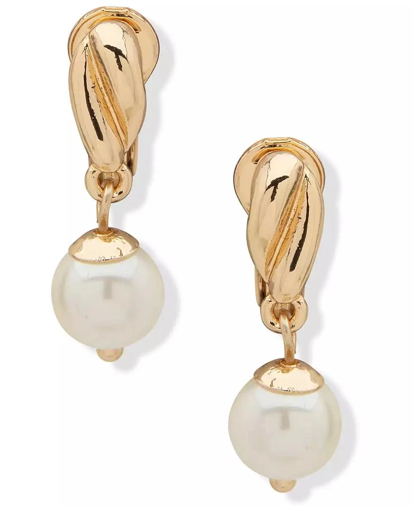 商品Anne Klein|Gold-Tone Imitation Pearl Twisted Drop Clip-On Earrings,价格¥165,第1张图片