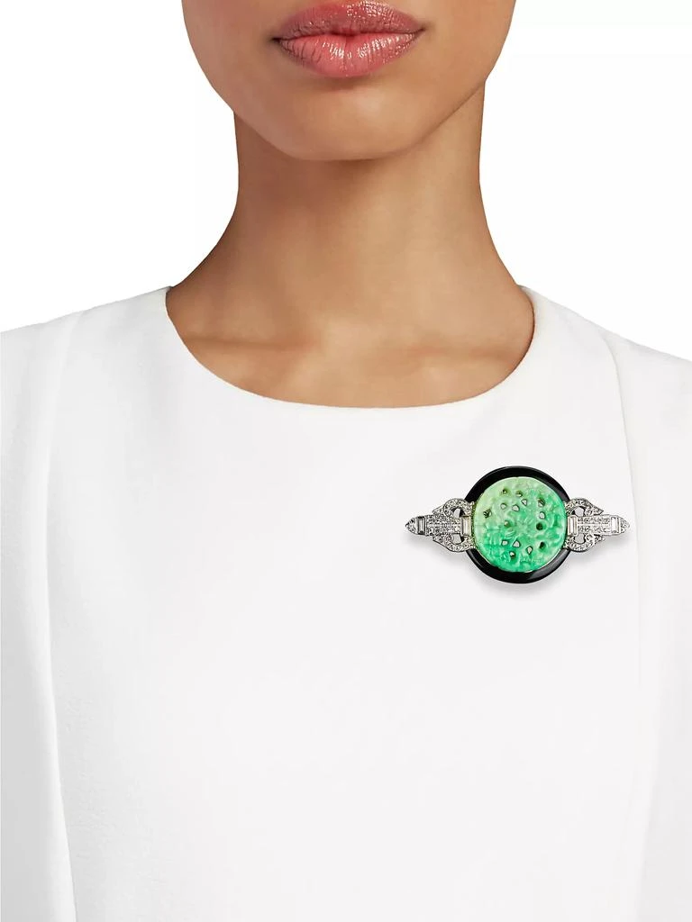 商品Kenneth Jay Lane|Crystal, Black & Jade-Color Carved Deco Brooch,价格¥656,第2张图片详细描述