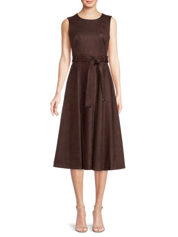 商品Calvin Klein|Belted Faux Suede Midi A Line Dress,价格¥263,第1张图片