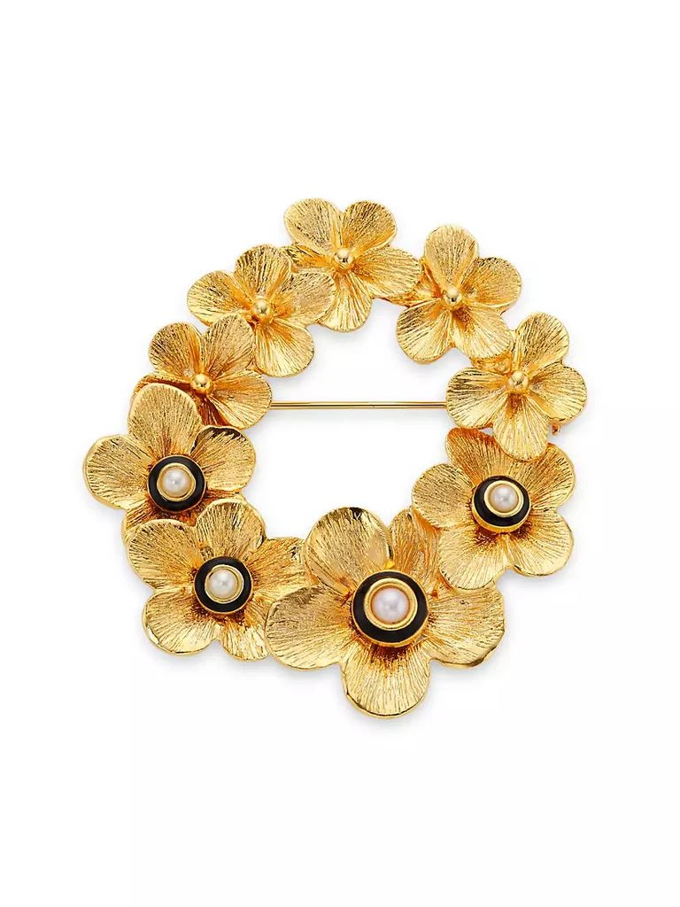 商品Kenneth Jay Lane|22K Gold-Plated, Black Enamel &amp; Faux Pearl Graduated Flowers Brooch,价格¥1012,第1张图片