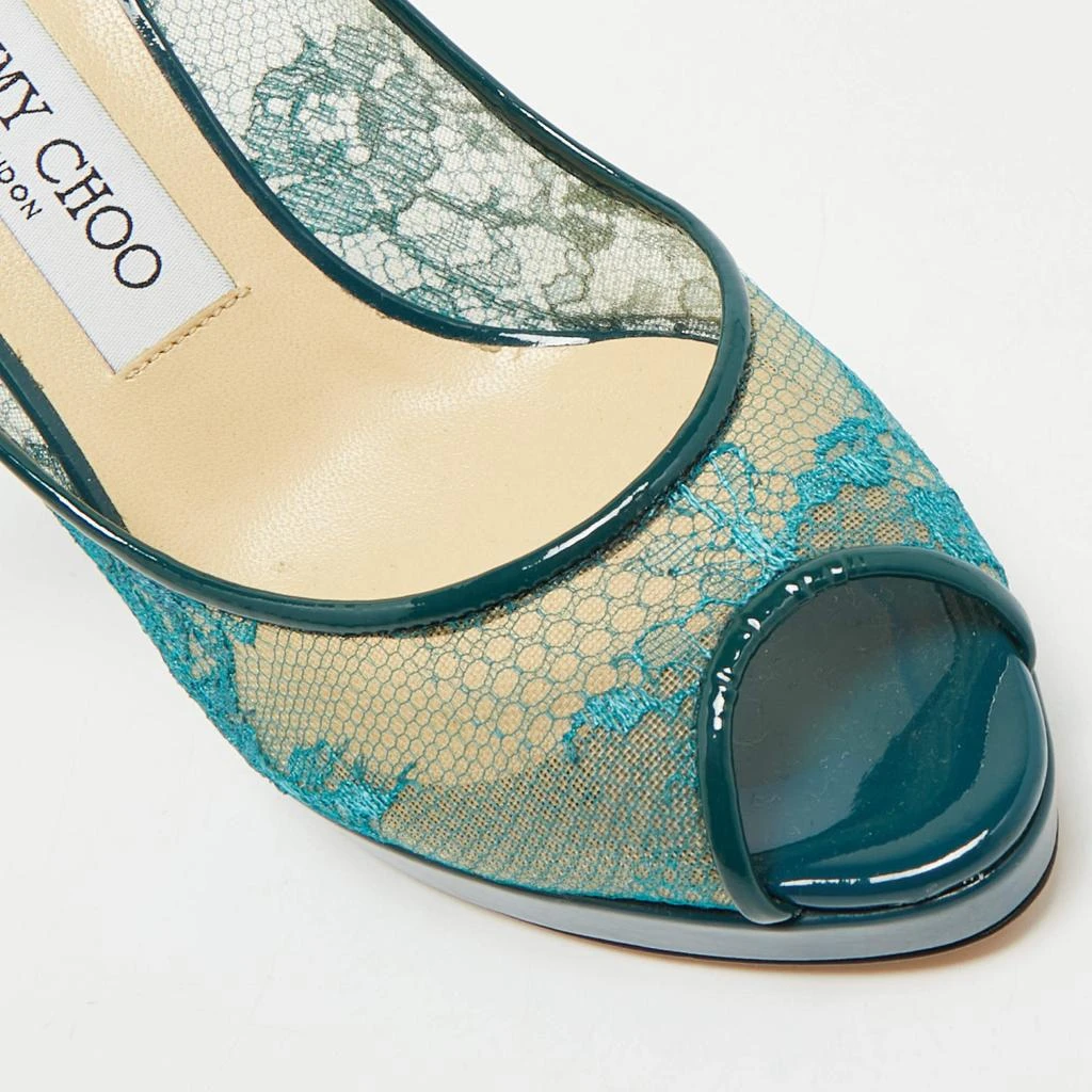 Jimmy Choo Green Lace and Patent Leather Nova Peep-Toe Slingback Sandals Size 36 商品