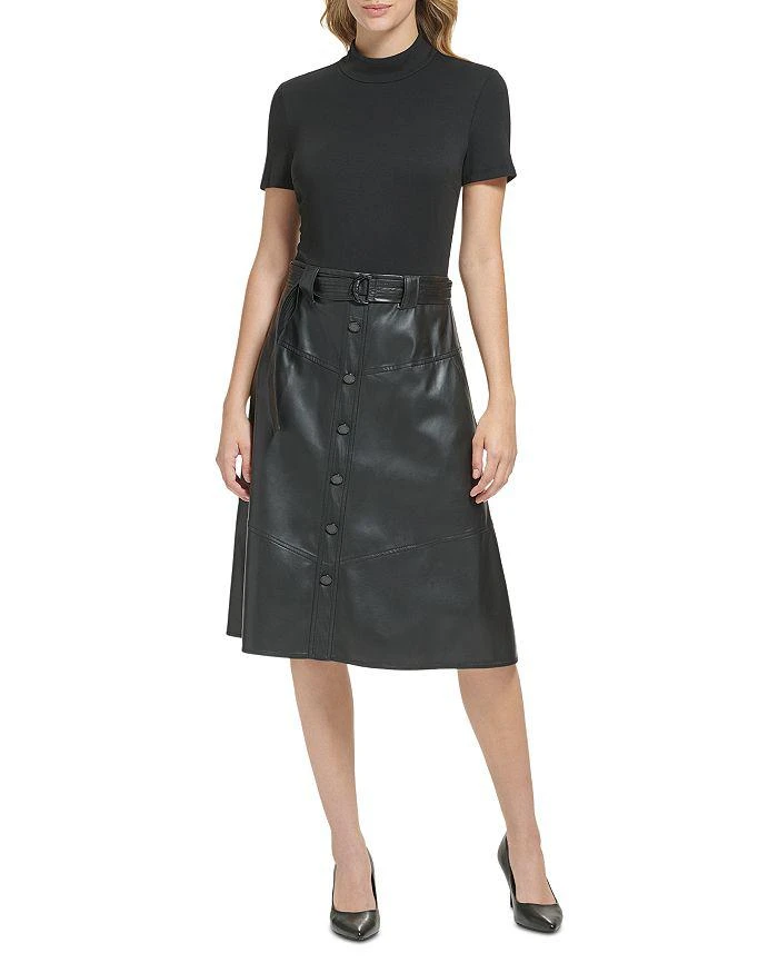 商品Karl Lagerfeld Paris|Jersey & Faux Leather Combo Dress,价格¥828,第3张图片详细描述