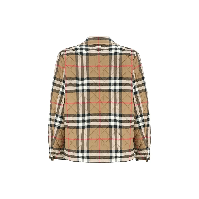 Burberry博柏利 男士棕色格纹单排扣贴袋长袖棉服 商品