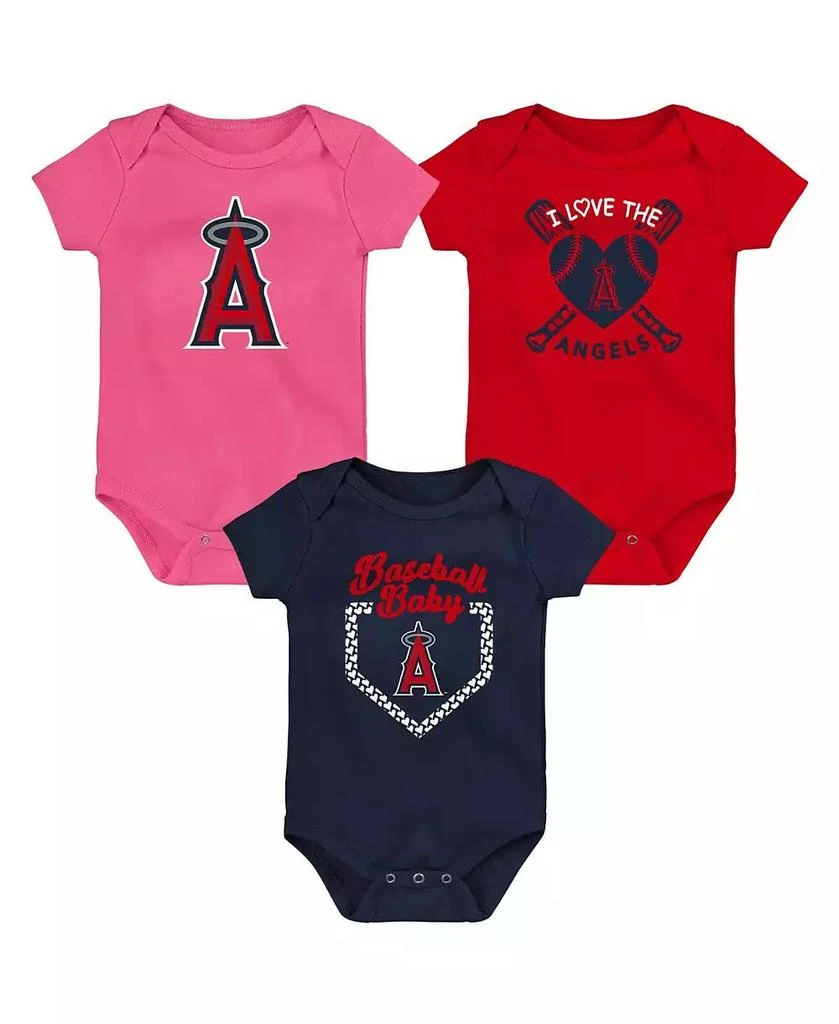 商品Outerstuff|Infant Boys and Girls Red and Navy and Pink Los Angeles Angels Baseball Baby 3-Pack Bodysuit Set,价格¥241,第1张图片