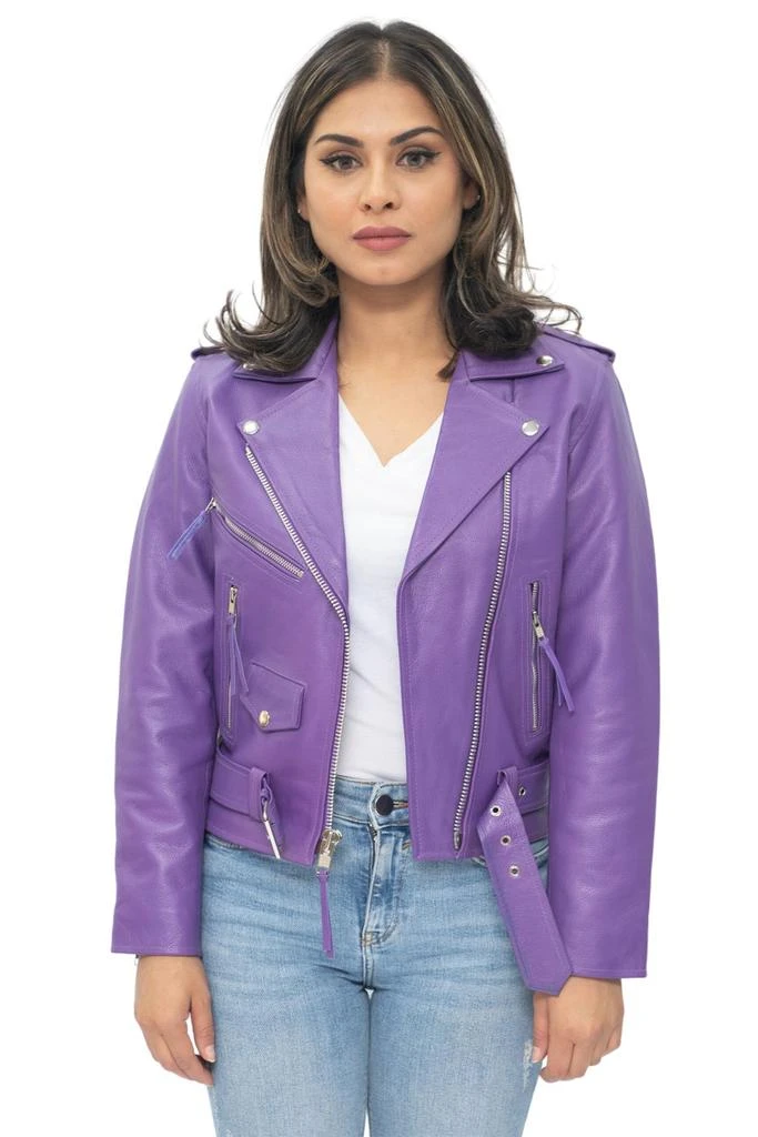 商品Infinity Leather|Women's Cowhide Brando Leather Biker Jacket-Murcia,价格¥1372,第1张图片