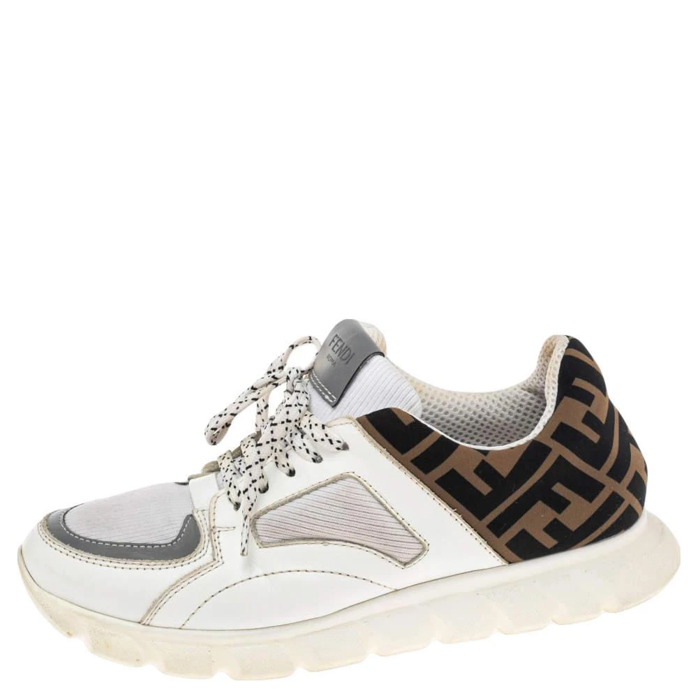 商品[二手商品] Fendi|Fendi White/Brown Leather And Fabric Low Top Sneakers Size 38,价格¥2232,第2张图片详细描述