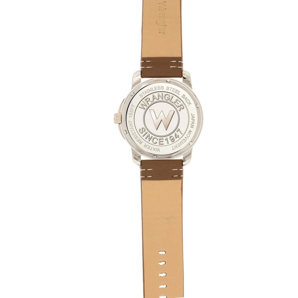 商品Wrangler|Men's Watch, 48MM Silver Colored Case with Black Printed Arabic Numerals on Outer Steel Bezel, Brown Dial with Dual Crescent Windows, Date Window , Brown Strap with White Accent Stitch Analog,价格¥415,第4张图片详细描述