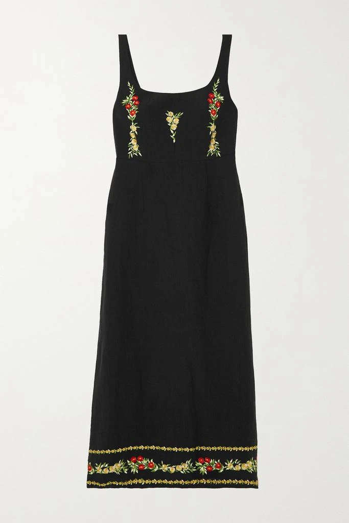 商品Rixo|Benedict 刺绣亚麻混纺中长连衣裙,价格¥1540,第1张图片