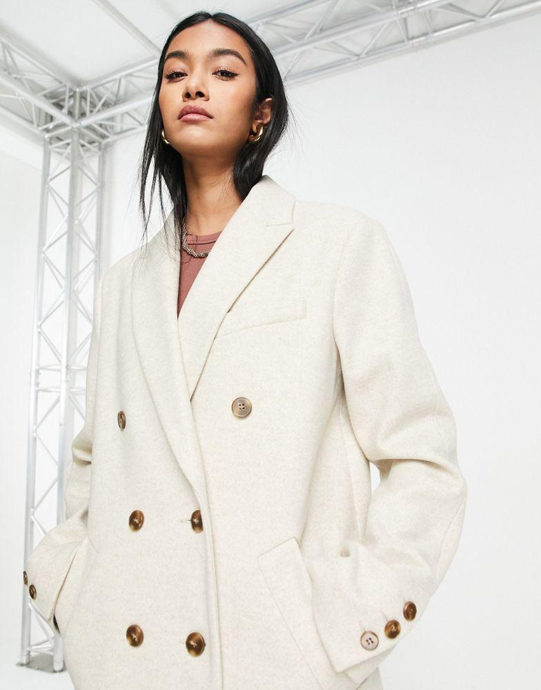 Topshop double breasted long coat in oat商品第3张图片规格展示