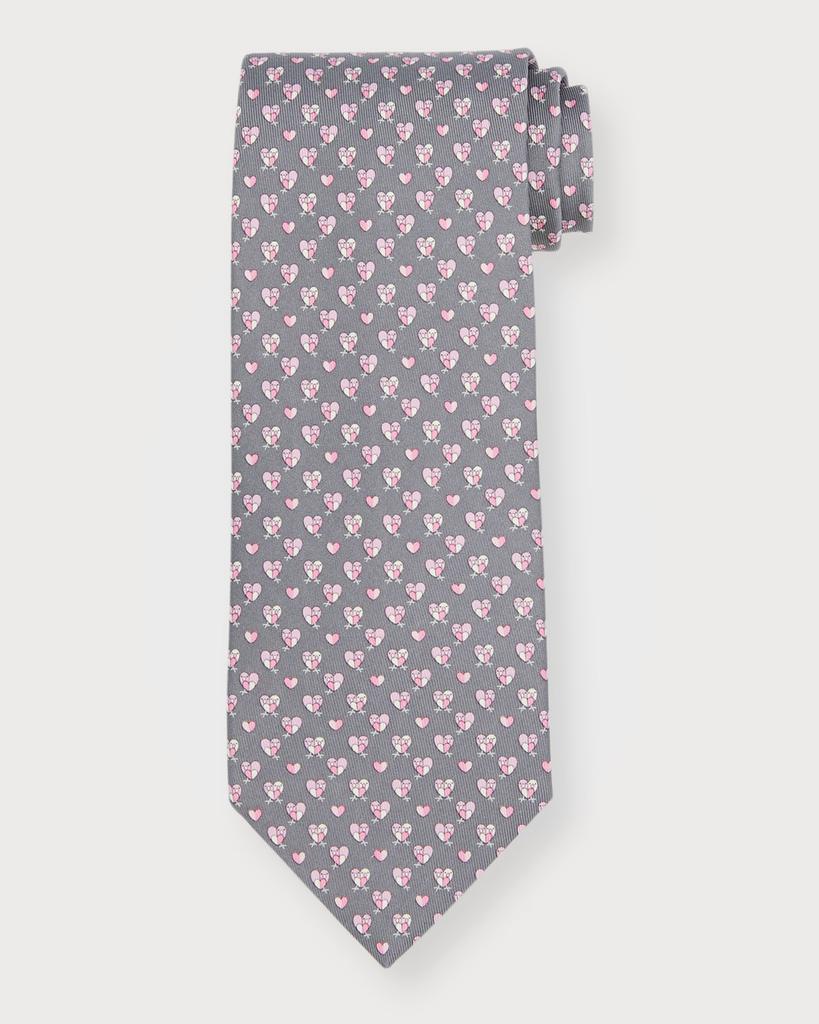 Men's 4-Rufo Heart-Print Silk Tie商品第1张图片规格展示