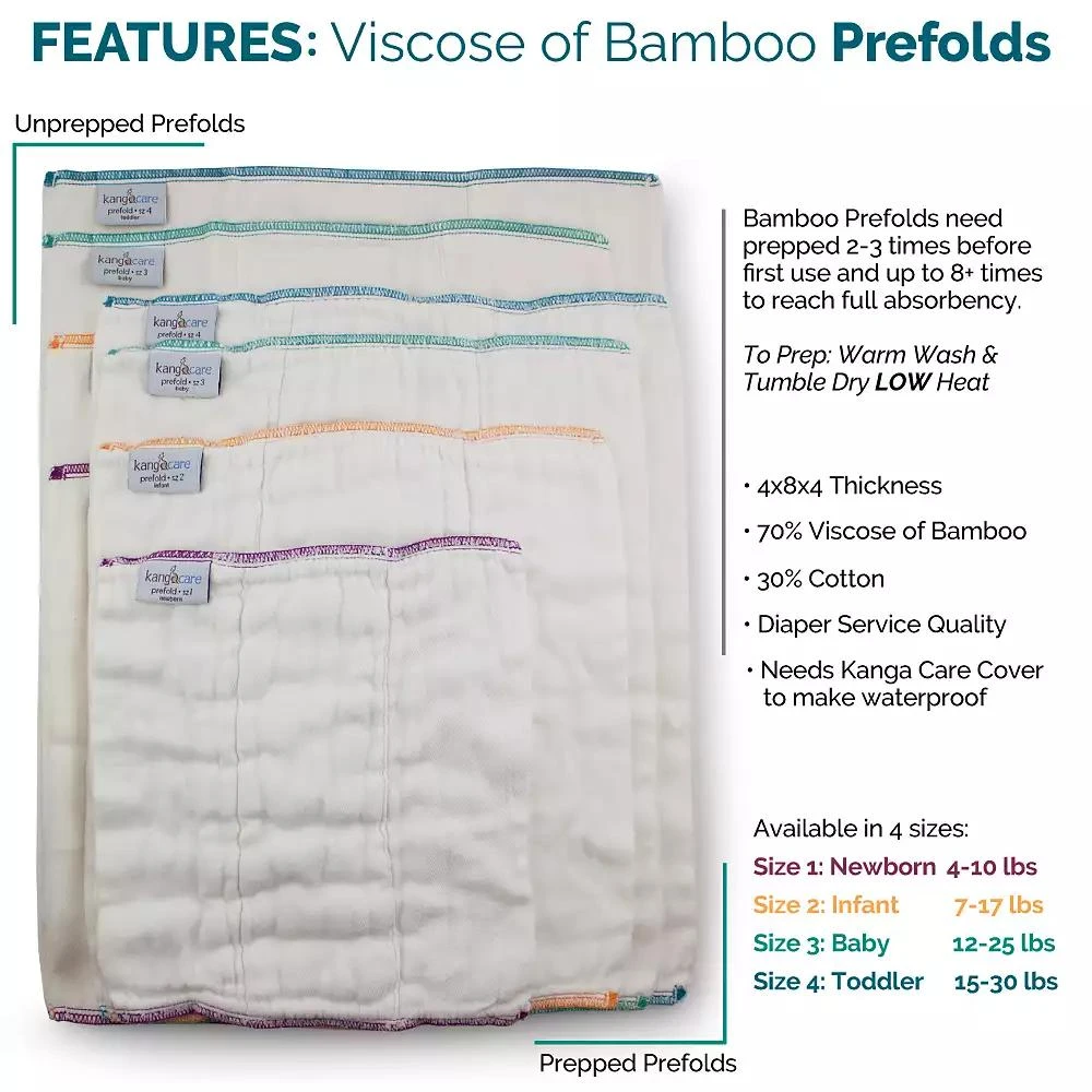 商品Kanga Care|rayon from Bamboo Prefold Cloth Diapers (6pk) - Size 3 : Baby Beige,价格¥202,第3张图片详细描述