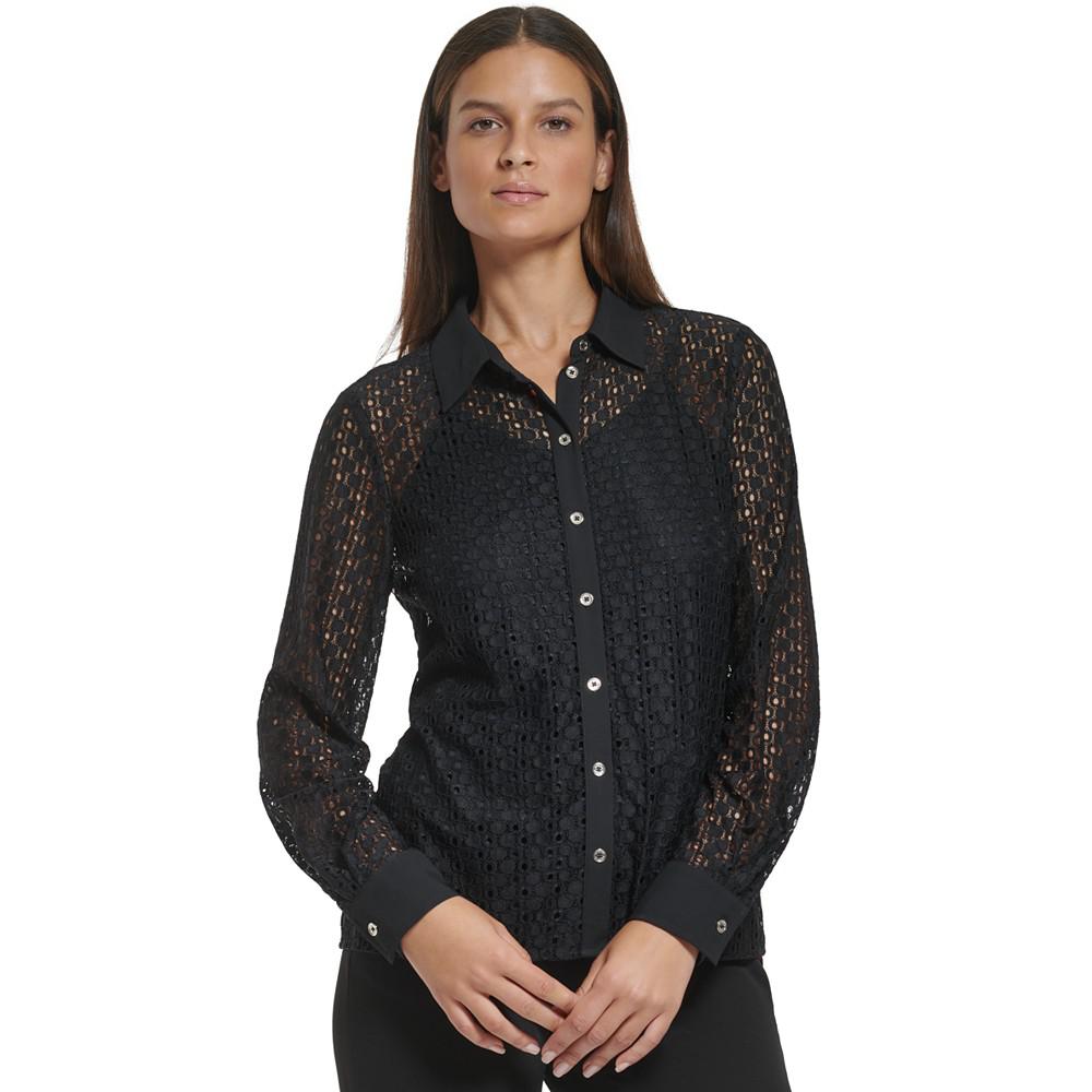 Women's Sheer Lace Button-Front Shirt商品第1张图片规格展示