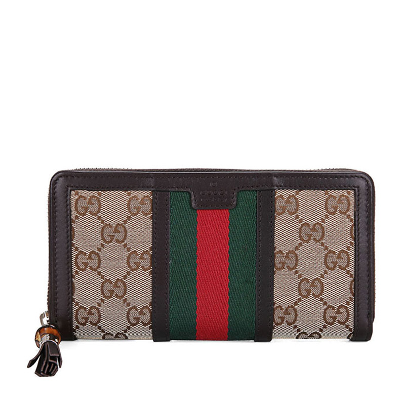 GUCCI 古驰 男士咖啡色拉链logo长款钱包 353651-FWCZG-9791商品第1张图片规格展示