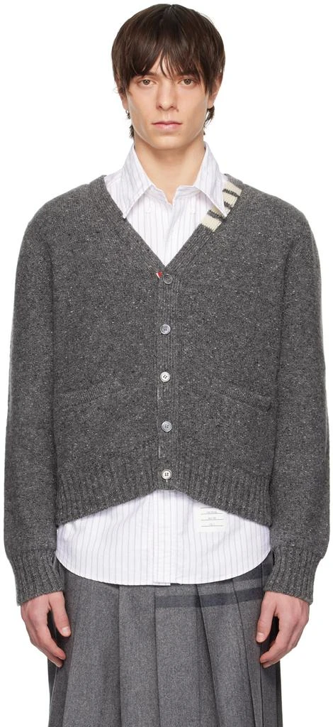 商品Thom Browne|Gray 4-Bar Stripe Cardigan,价格¥4519,第1张图片