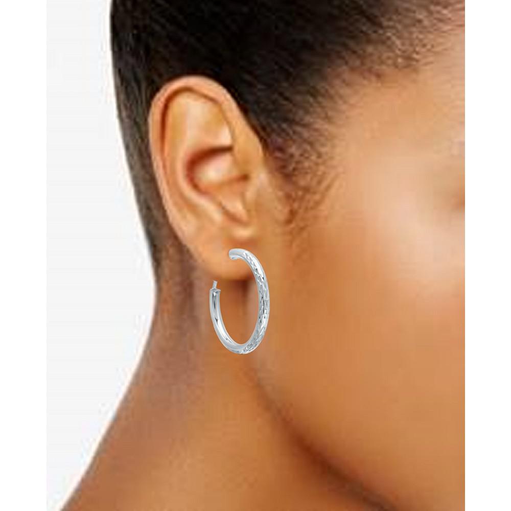 Medium Patterned Hoop Earrings in Sterling Silver, 40mm, Created for Macy's商品第2张图片规格展示