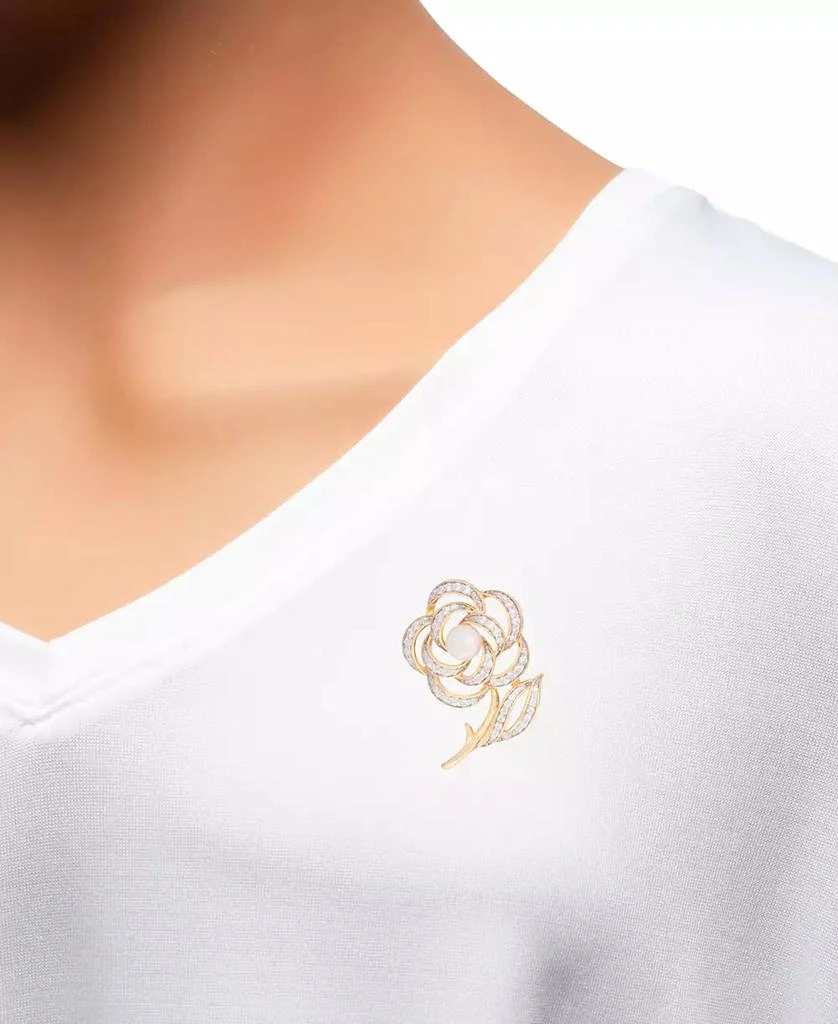 商品Macy's|Cultured Freshwater Pearl (6-1/2mm) & Cubic Zirconia Flower & Stem Pin in 18k Gold-Plated Sterling Silver,价格¥736,第2张图片详细描述