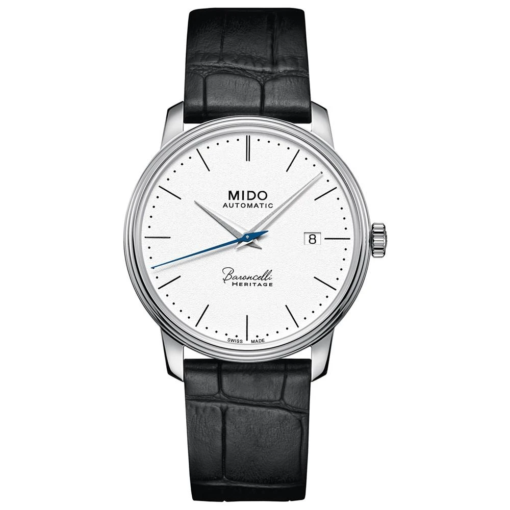 商品MIDO|Men's Swiss Automatic Baroncelli III Heritage Black Leather Strap Watch 39mm,价格¥7796,第1张图片
