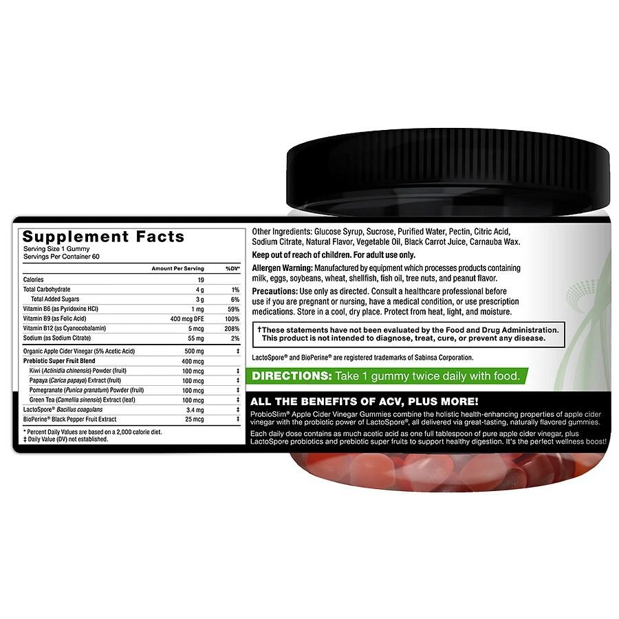 商品Force Factor|ProbioSlim Apple Cider Vinegar Gummies,价格¥112,第2张图片详细描述
