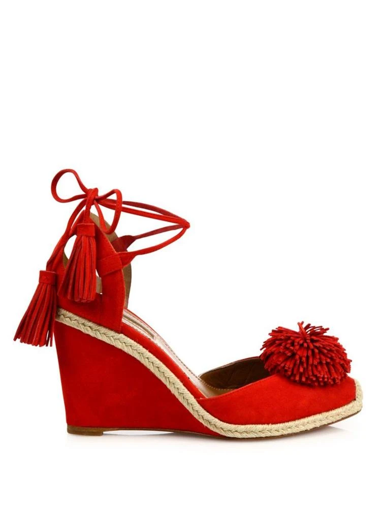 商品Aquazzura|Sunshine Pom-Pom Suede Wedge Espadrilles,价格¥2025,第5张图片详细描述