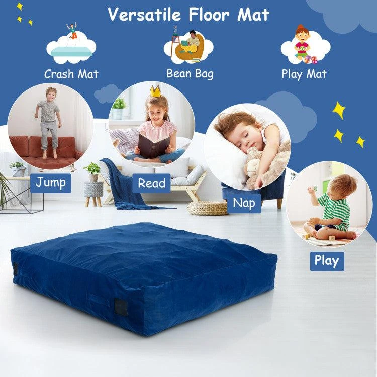 商品Hivvago|57 x 57 Inch Crash Pad Sensory Mat with Foam Blocks and Washable Velvet Cover-Blue,价格¥1418,第4张图片详细描述