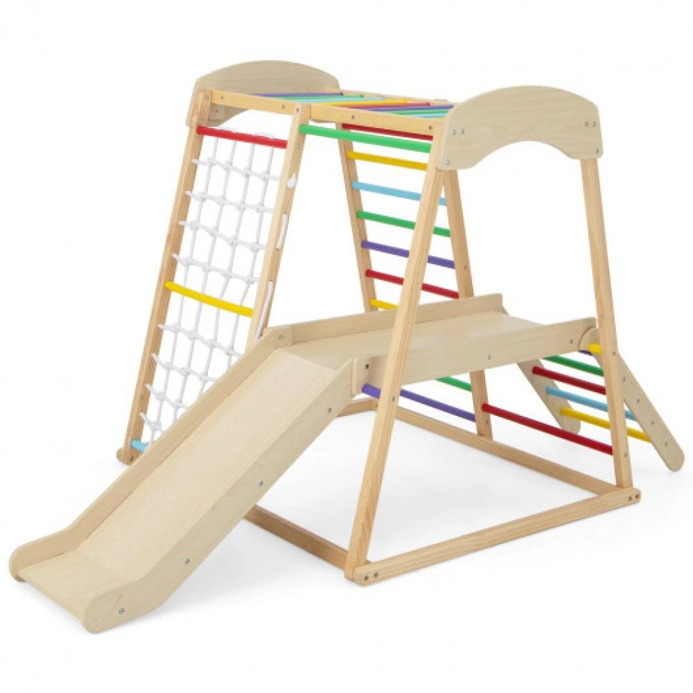 商品Hivvago|6-in-1 Indoor Jungle Gym Kids Wooden Playground with Monkey Bars-Multicolor,价格¥1839,第3张图片详细描述