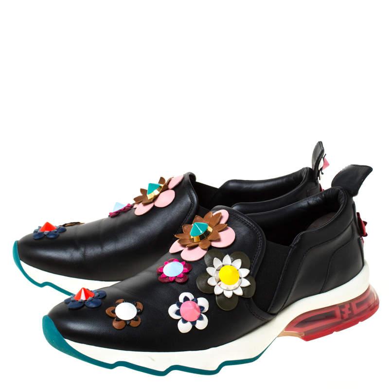 Fendi Black Leather Flowerland Ffast Slip On Sneakers Size 40商品第4张图片规格展示