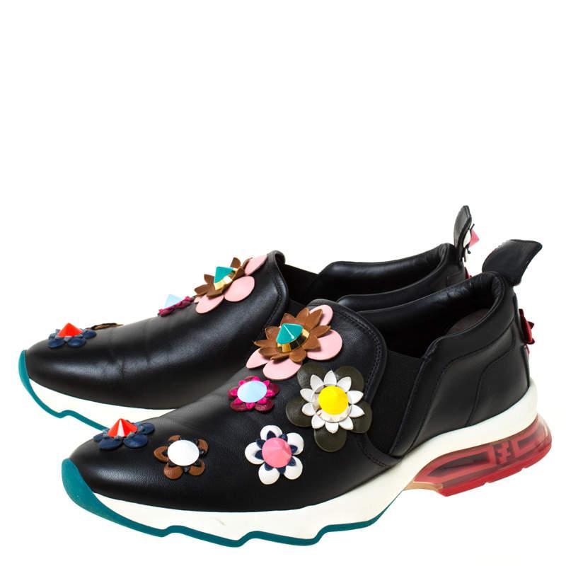 商品[二手商品] Fendi|Fendi Black Leather Flowerland Ffast Slip On Sneakers Size 40,价格¥3306,第6张图片详细描述