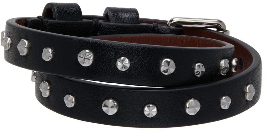 商品Alexander McQueen|Black & Silver Studded Wrap Bracelet,价格¥1789,第6张图片详细描述