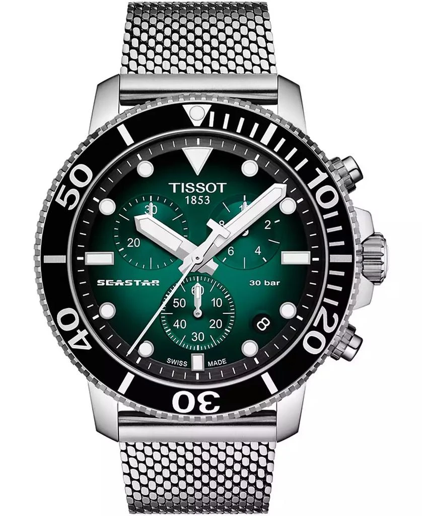 商品Tissot|Men's Swiss Chronograph Seastar 1000 Stainless Steel Mesh Bracelet Watch 45.5mm,价格¥4457,第1张图片