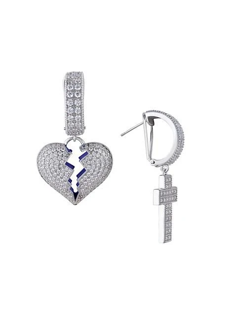 商品Darkai|18K White Gold-Plated &amp; Cubic Zirconia Mismatched Broken Heart &amp; Cross Drop Earrings,价格¥973,第1张图片