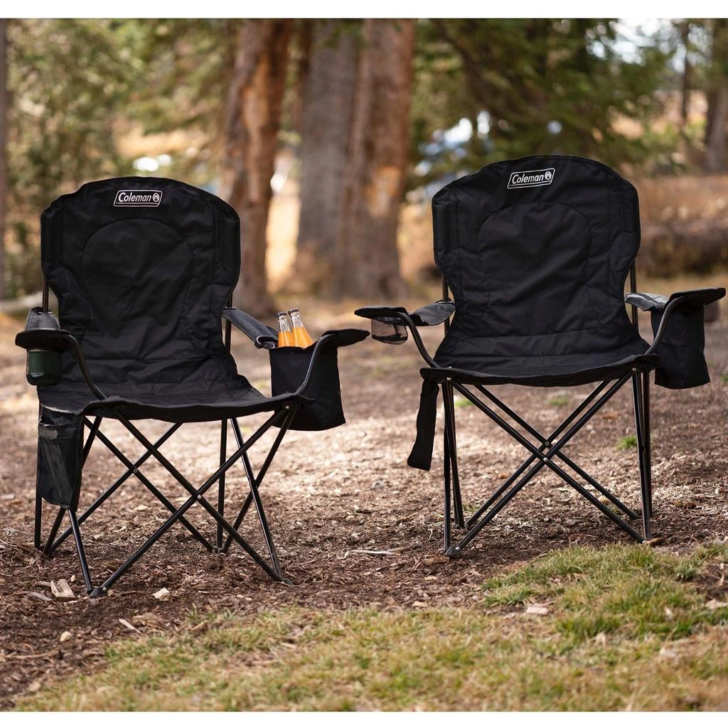 商品Coleman|Coleman Portable Quad Camp Chair with 4-Can Cooler, Cushioned Seat & Back with Side Pockets & Cup Holder, Carry Bag Included,价格¥333,第2张图片详细描述