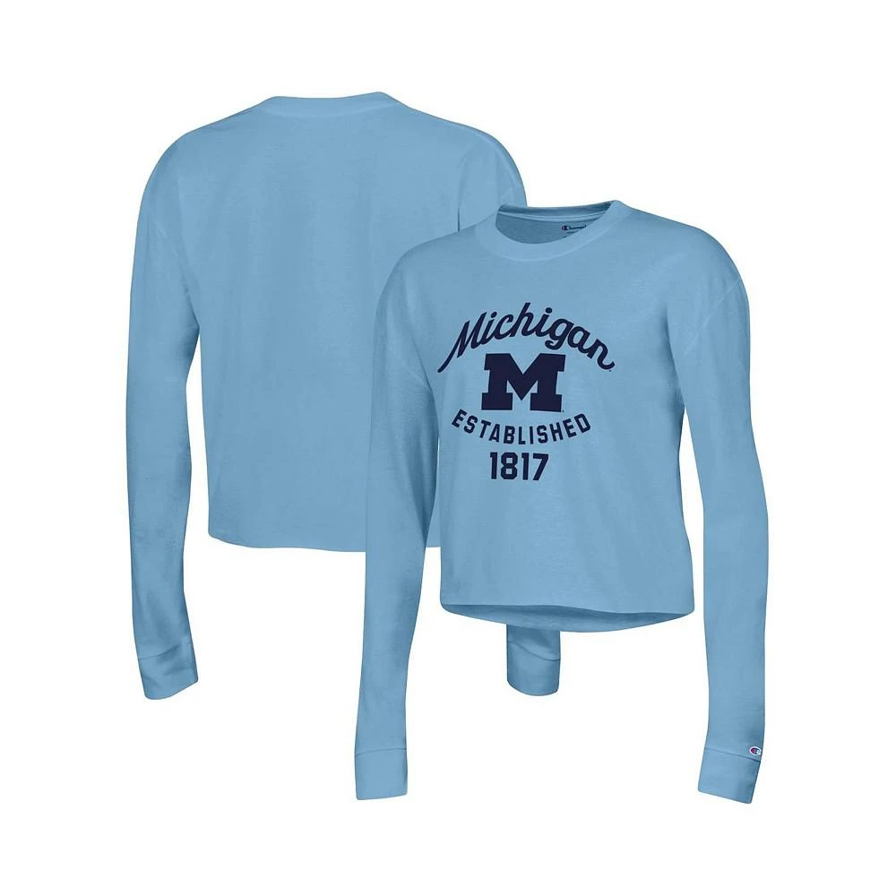 商品CHAMPION|Women's Blue Michigan Wolverines Boyfriend Cropped Long Sleeve T-shirt,价格¥262,第1张图片