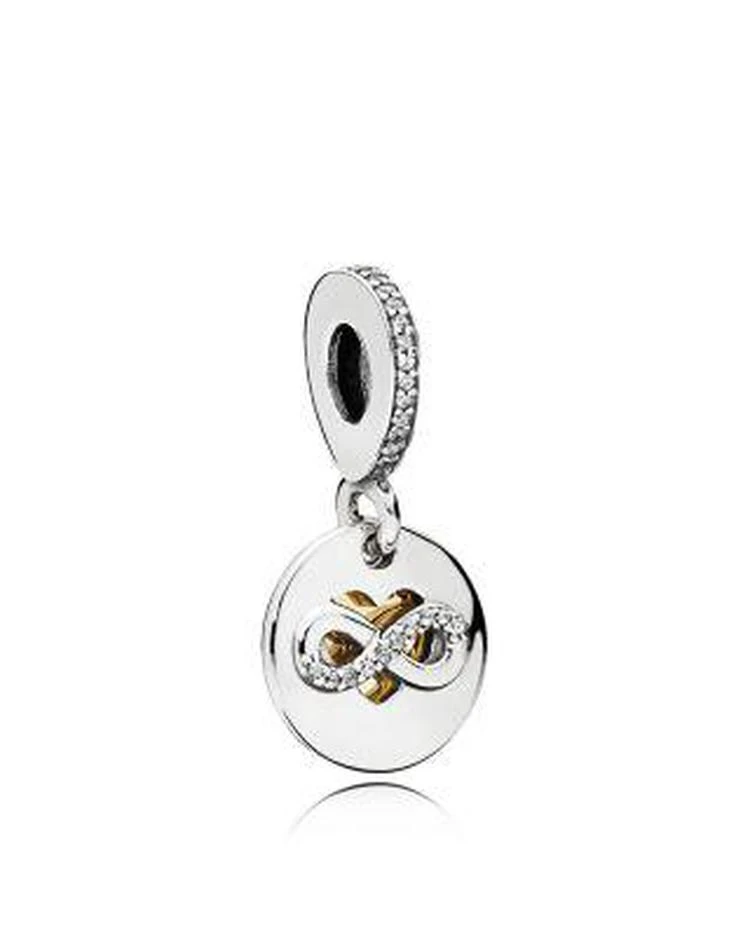 商品PANDORA|Sterling Silver 14K Gold & Cubic Zirconia Heart of Infinity Dangle Charm,价格¥741,第1张图片