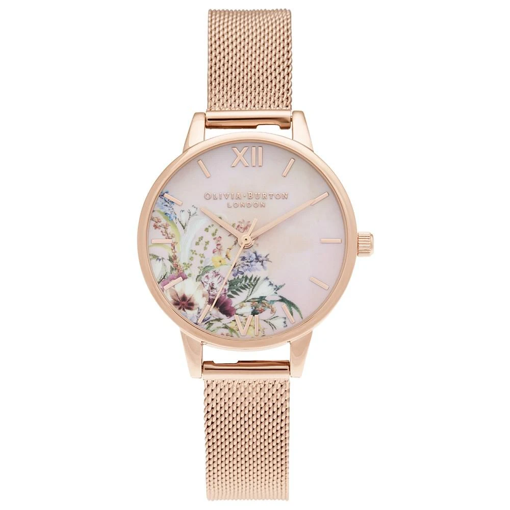 商品Olivia Burton|Women's Enchanted Garden Rose Gold-Tone Mesh Bracelet Watch 30mm,价格¥814,第1张图片