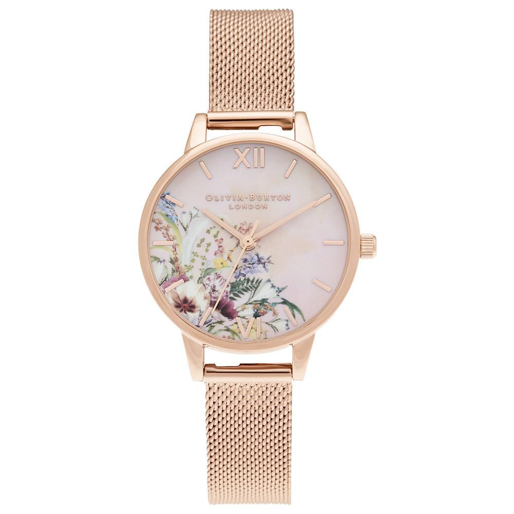 商品Olivia Burton|Women's Enchanted Garden Rose Gold-Tone Mesh Bracelet Watch 30mm,价格¥745,第1张图片