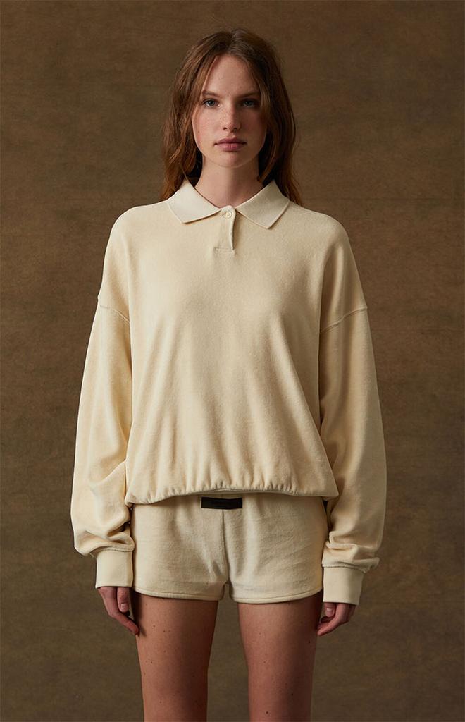 Women's Egg Shell Velour Long Sleeve Polo Sweatshirt商品第2张图片规格展示