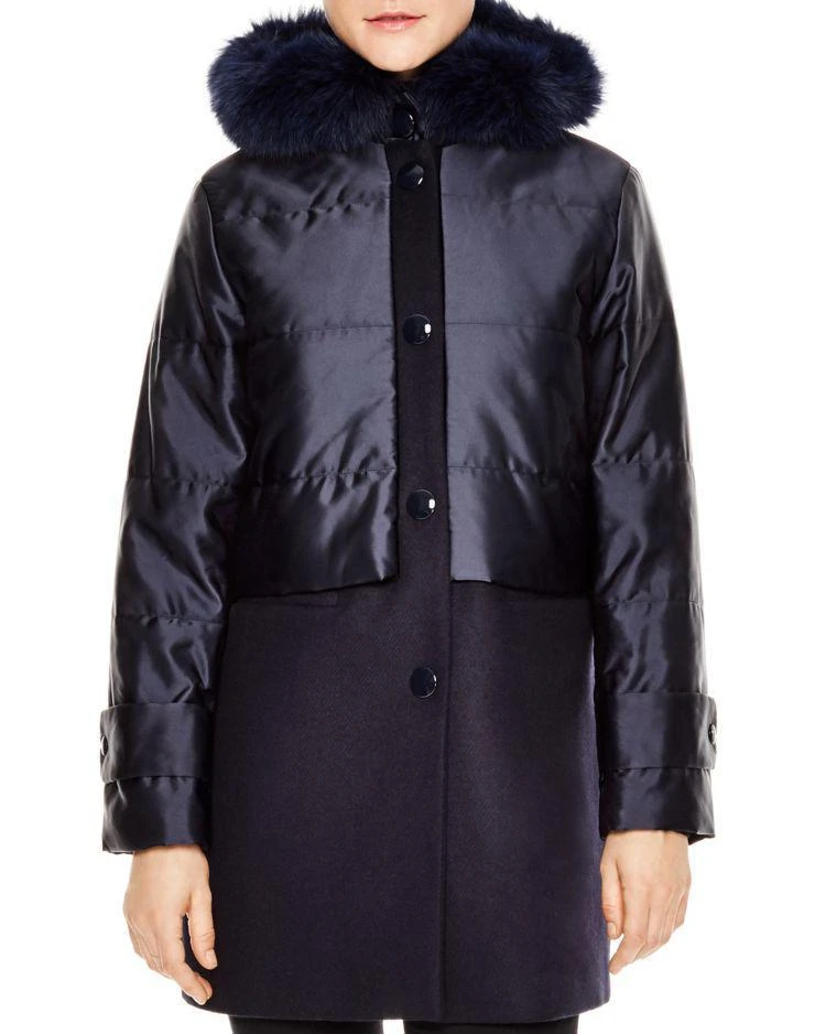 商品Sandro|Gordon Real Fox Fur-Trimmed Hood Overlay Coat,价格¥3535,第1张图片