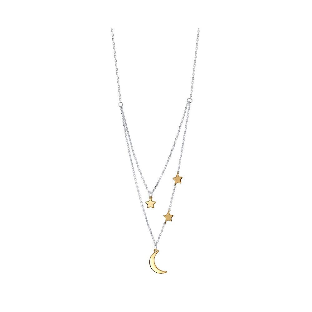 Two-Tone Plated Silver Moon and Star Layer Pendant Necklace商品第1张图片规格展示