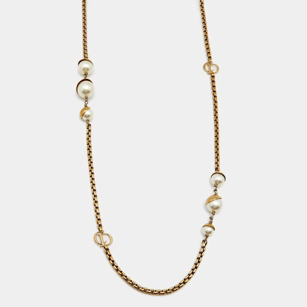 商品[二手商品] Dior|Dior Faux Pearl Gold Tone Metal Long Necklace,价格¥2746,第2张图片详细描述